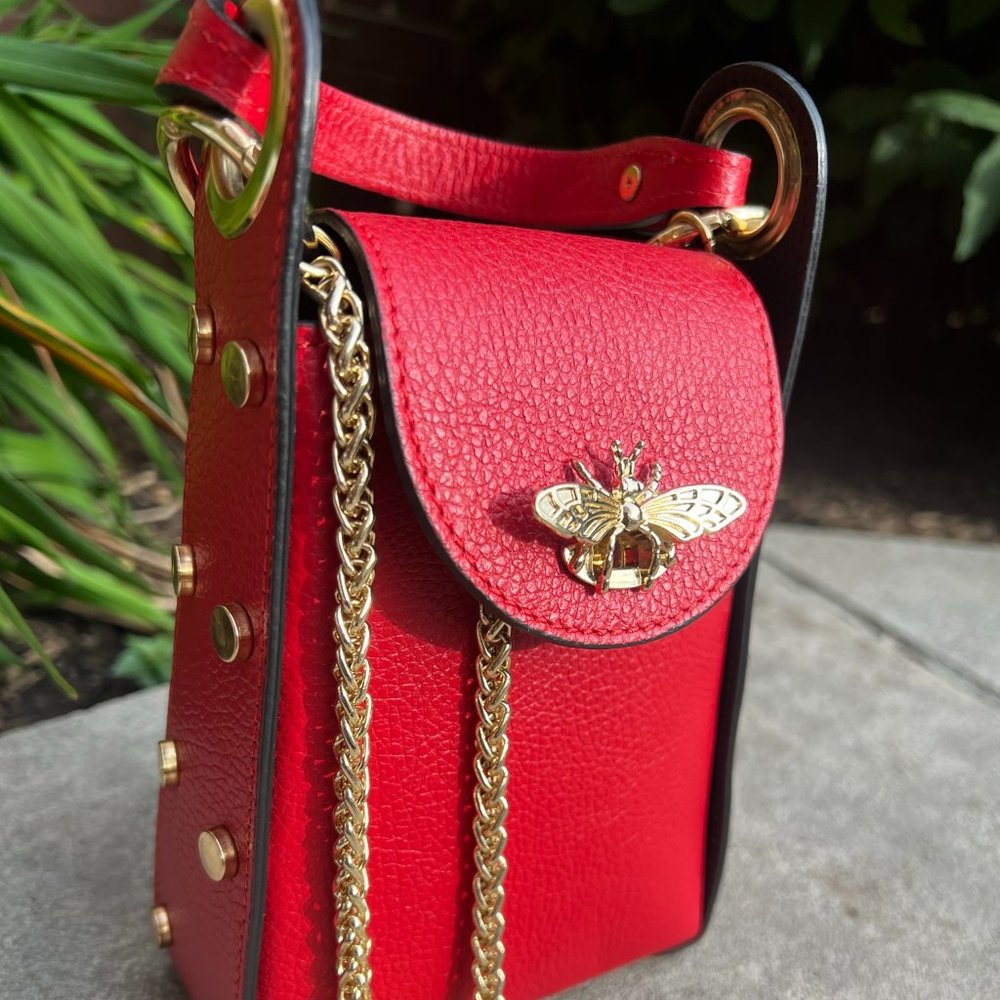 Italian Leather Mini Bee handbag - can be worn as crossbody or clutch